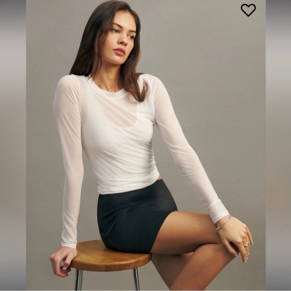 Reformation Sheer White Long Sleeve Top
